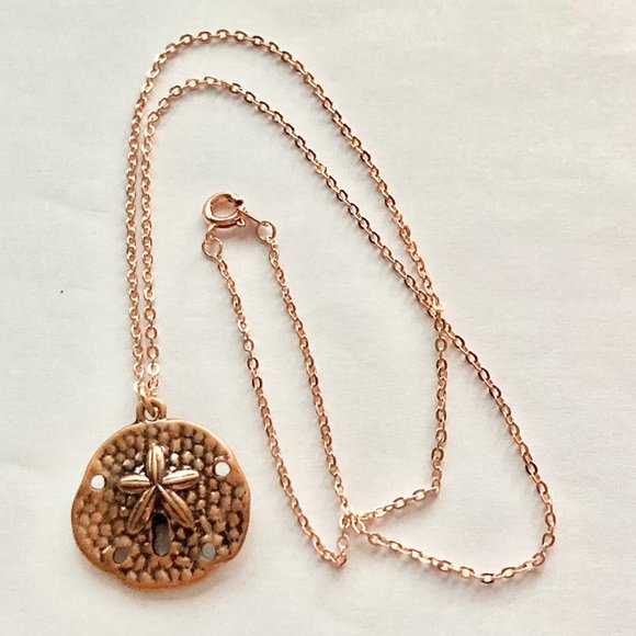 Sand Dollar Sea Life Pendant Necklace Island Copper Rose Gold Plated 18" Chain - Picture 7 of 9